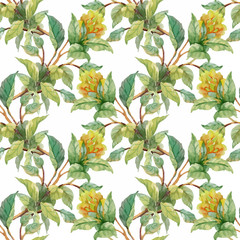 Watercolor seamless pattern with colorful flowers and leaves on white background, watercolor floral pattern, flowers in pastel color, tile for wallpaper, card or fabric. - 181493656
