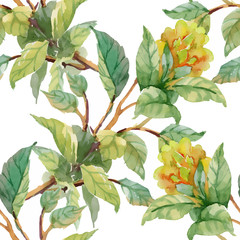 Watercolor seamless pattern with colorful flowers and leaves on white background, watercolor floral pattern, flowers in pastel color, tile for wallpaper, card or fabric. - 181493663
