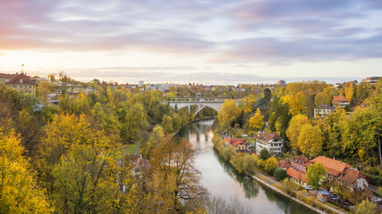 Obraz premium Cityscape of Bern and the bridge in sunset, Switzerland