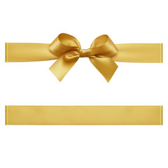 Gold bow tied using silk ribbon, cut out top view