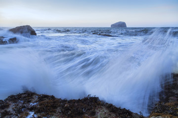 Wild seas long exposure with the Bass Rock in the distance