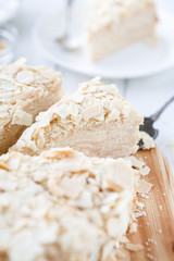 Portion of classic Napoleon cake closeup