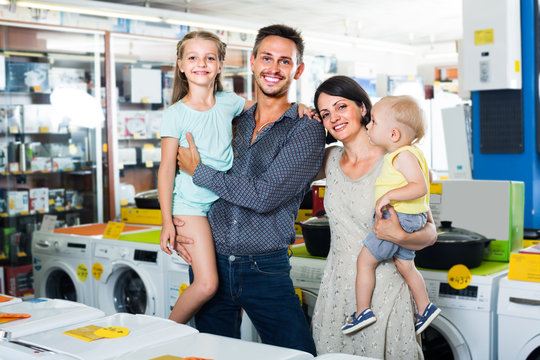 parents with kids in store