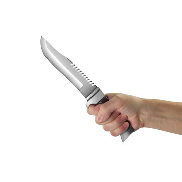 Objects Hands action - Hand holds Survival knife. Isolated