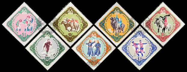 Fototapeta na wymiar Postage stamps. Mongolia. 40th Anniversary of the People's Republic
