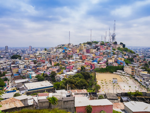 Panoramic view of picturesque Las Penas neighborhood from Santa Ana hill, Guayaquil, Ecuador
