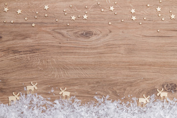 Weihnachten Holz und Schnee Hintergrund mit Sternen und Elchen