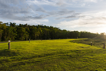 Spacious space of courtyard interact with the sun light and be a area for tent in the evening at Kaeng Krachan national park, Phetchaburi province; Thailand