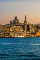 Obraz na płótnie Canvas Sunset view of Valletta, the capital of Malta