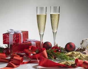 Pair glass of champagne. New year celebration or christmas concept theme. Celebration concept.