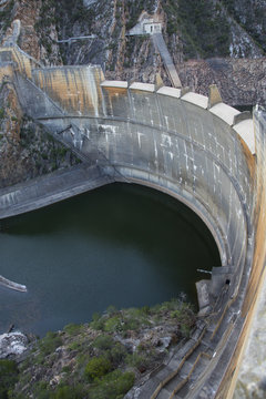 Dam Wall and Dam with Low Water Level