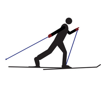 black skier skiing with blue poles clip art preview