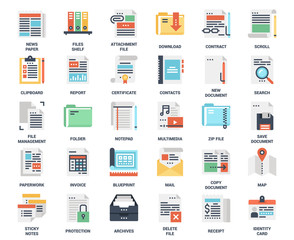 Files and documents flat icons