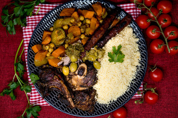 traditional moroccan dish couscous salad with Sausage