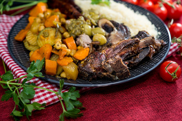 traditional moroccan dish couscous salad with Sausage