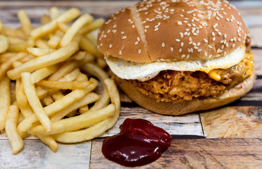 Cheese burger - American cheese chicken burger with fresh salad