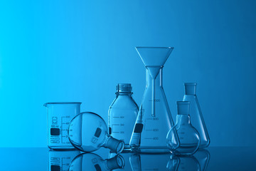 Laboratory Glassware Science Lab on a blue background