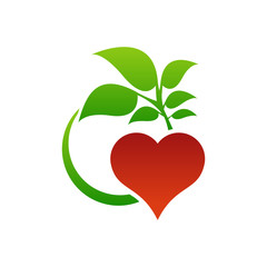 Color heart and leaf logo template.Love heart icon.