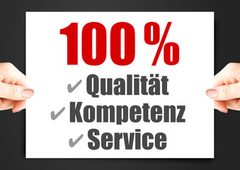 100 % Qualität, Kompetenz, Service – Button, Icon