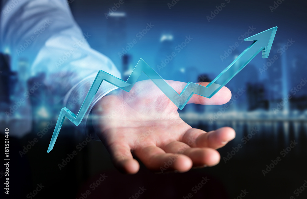Aufkleber businessman using digital modern arrow 3d rendering