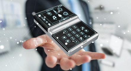 Businessman using smart home remote device 3D rendering