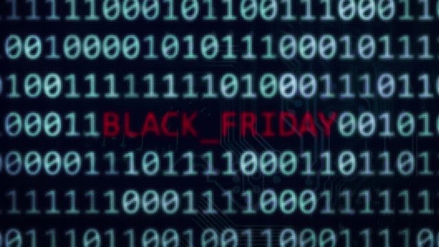 Black Friday word text between random binary data in 4k