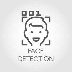 Face detection line icon. Facial biometric recognition. Men head, frame scanning and code control. Technology of human identification in phone, smartphone and other devices. Security innovation system