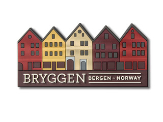 Bergen souvenir refrigerator magnet isolated on white. Refrigerator magnets are popular souvenir and collectible objects. 