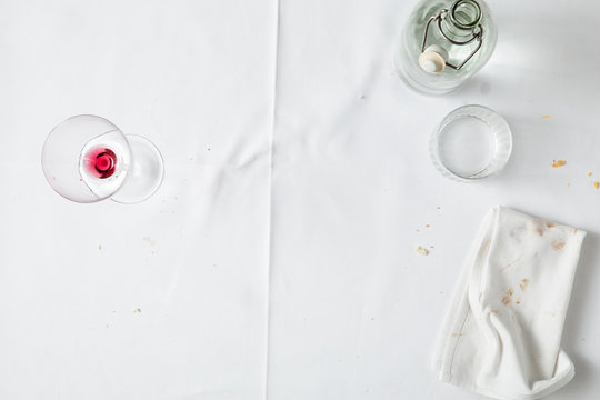 Topshot of a empty restaurant table after dinner