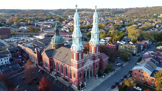 Aerial view of Catholic Cathedral and Church Steeples
