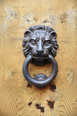 Poignée de porte à tête de lion en fer forgé