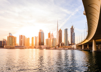 Skyline van het centrum van Dubai