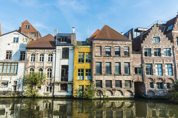 Fototapeta na wymiar Old houses along the river in Ghent, Belgium
