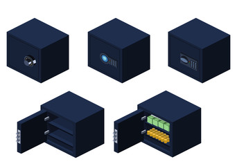 Isometric 3D vector illustration Safe for saving money and documents. Subject of property security