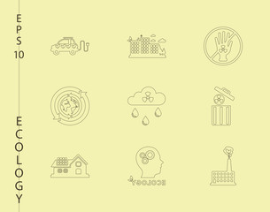 Green, Ecology and environment icon set in vector format. 9 icons in thin line sets