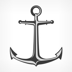 Anchor, grey nautical symbol on white, marine. Vector