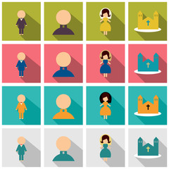 Set of weddings icons in flat style with shadow