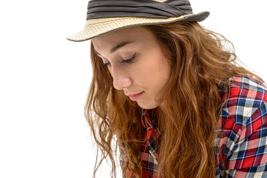 Beautiful portrait of fashion model with hat