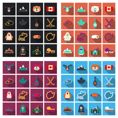 Set of winter icons different objects sport equipments and animals