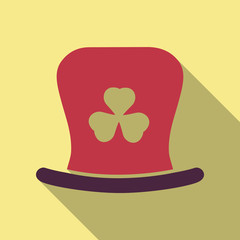 St. Patrick's Day leprechaun hat with four leaf clover. Vector cartoon illustration. Symbols of the Irish holiday.