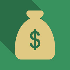 Big money bag with gold coins. Vector illustration with shadow