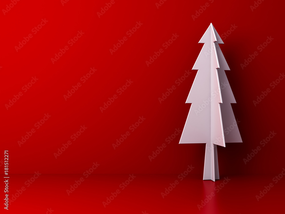 Poster christmas tree on dark red color background for christmas decoration with blank space . 3d rendering