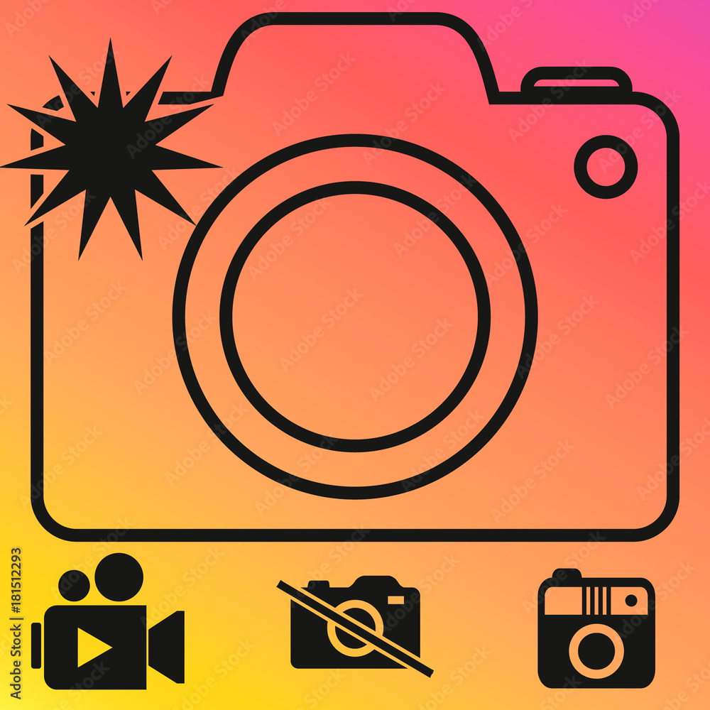 Poster camera flash rounded icon. vector illustration style is flat iconic symbol white color on the color 
