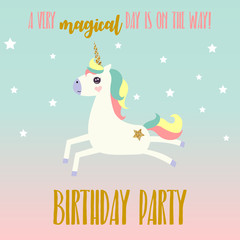Birthday Party Invitation with Unicorn