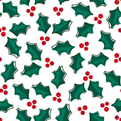 Fototapeta premium Seamless vector pattern with holly berries on the white background.