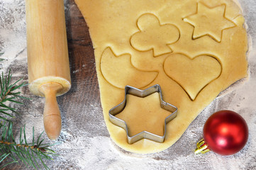 Homemade Christmas gingerbread cookies. Christmas baking concept.