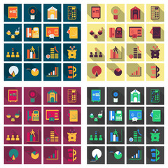 Fototapeta premium Set of business simple icons. Economic concept in flat style with long shadow