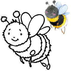 Cartoon insect watercolor illustration.