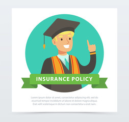 Graduate student, future financial planning concept, insurance policy banner flat vector element for website or mobile app