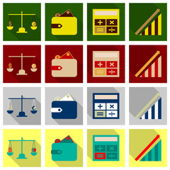 Set of business simple icons. Economic concept in flat style with long shadow